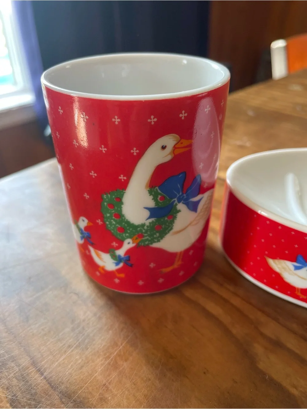 Vintage Christmas Geese Bathroom Soap Dish & Cup Set Holiday